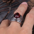 Anel Pedra Vermelha Wolf Viking Com Caixa