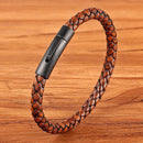 Pulseira Masculina Simple Couro Legítimo Trança