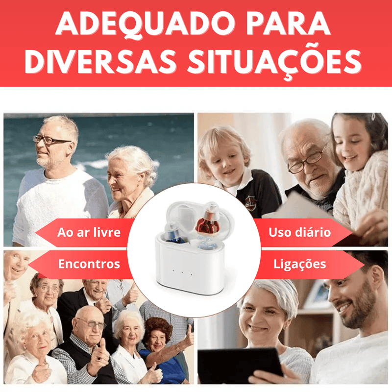 Aparelho Auditivo Invisível Recarregável Dual Premium