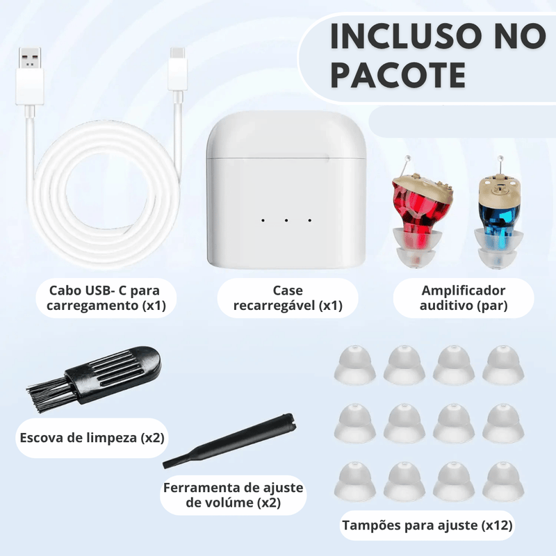 Aparelho Auditivo Invisível Recarregável Dual Premium