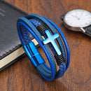 Multi Pulseira Cruz Couro Legítimo Inoxidável