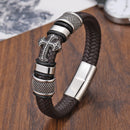 Pulseira Masculina Cruz Couro Legitimo Inoxidavel
