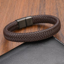 Pulseira Classica Couro Genuíno Inoxidável