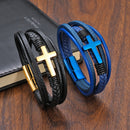 Multi Pulseira Cruz Couro Legítimo Inoxidável