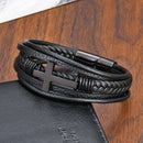 Multi Pulseira Cruz Couro Legítimo Inoxidável